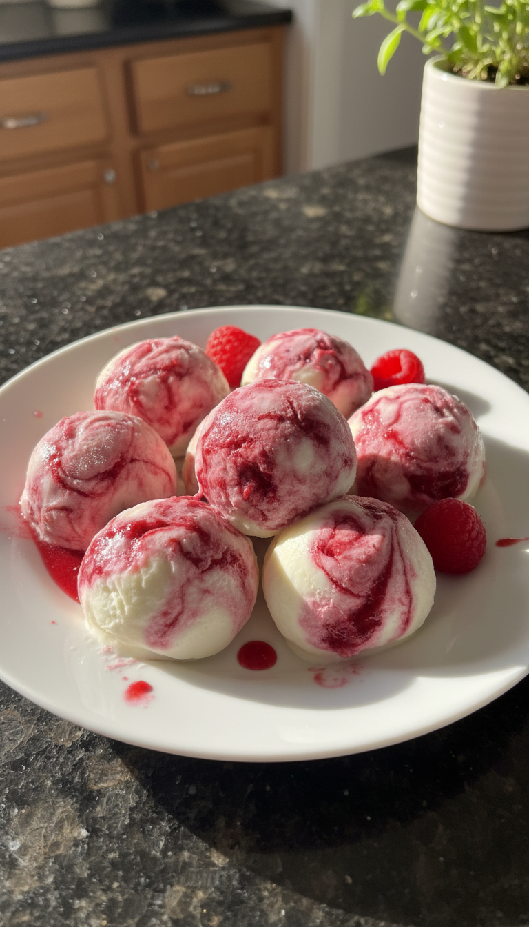 Raspberry Swirl Frozen Yogurt Bites
