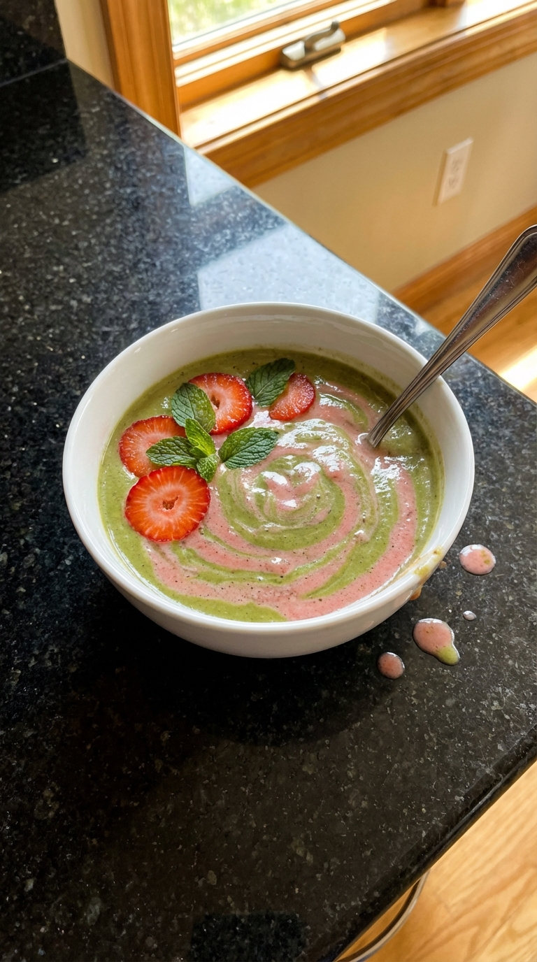 Chilled Matcha Strawberry Soup