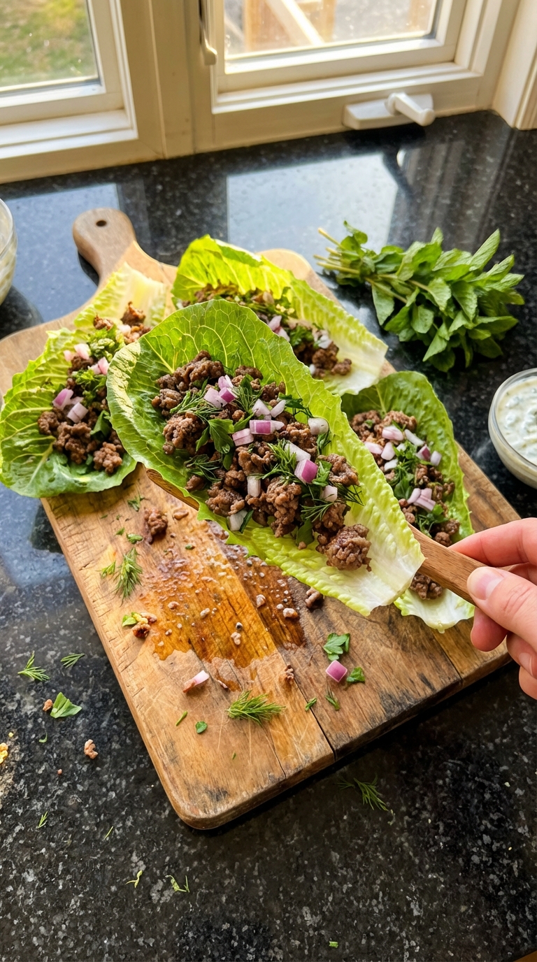 Herbed Ground Beef Lettuce Wraps
