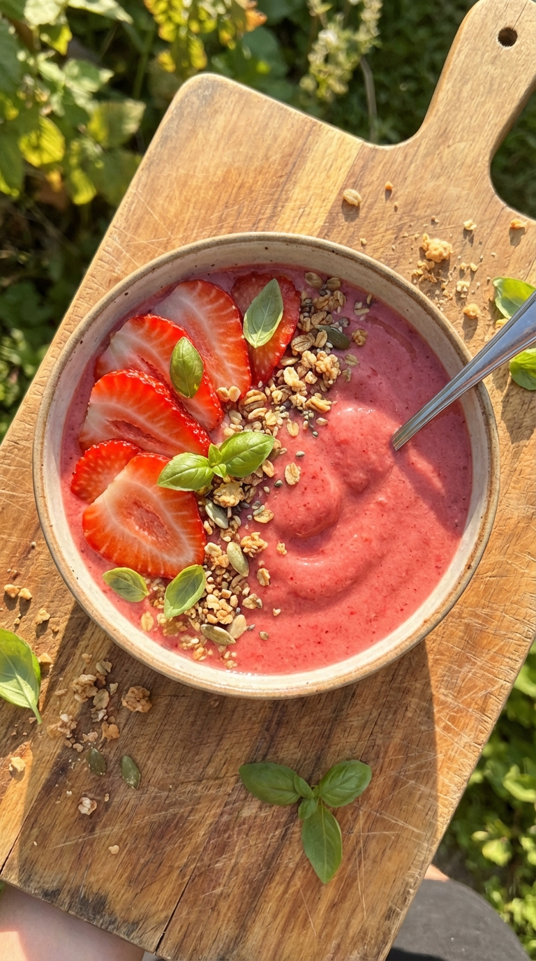 Strawberry Basil Smoothie Bowl