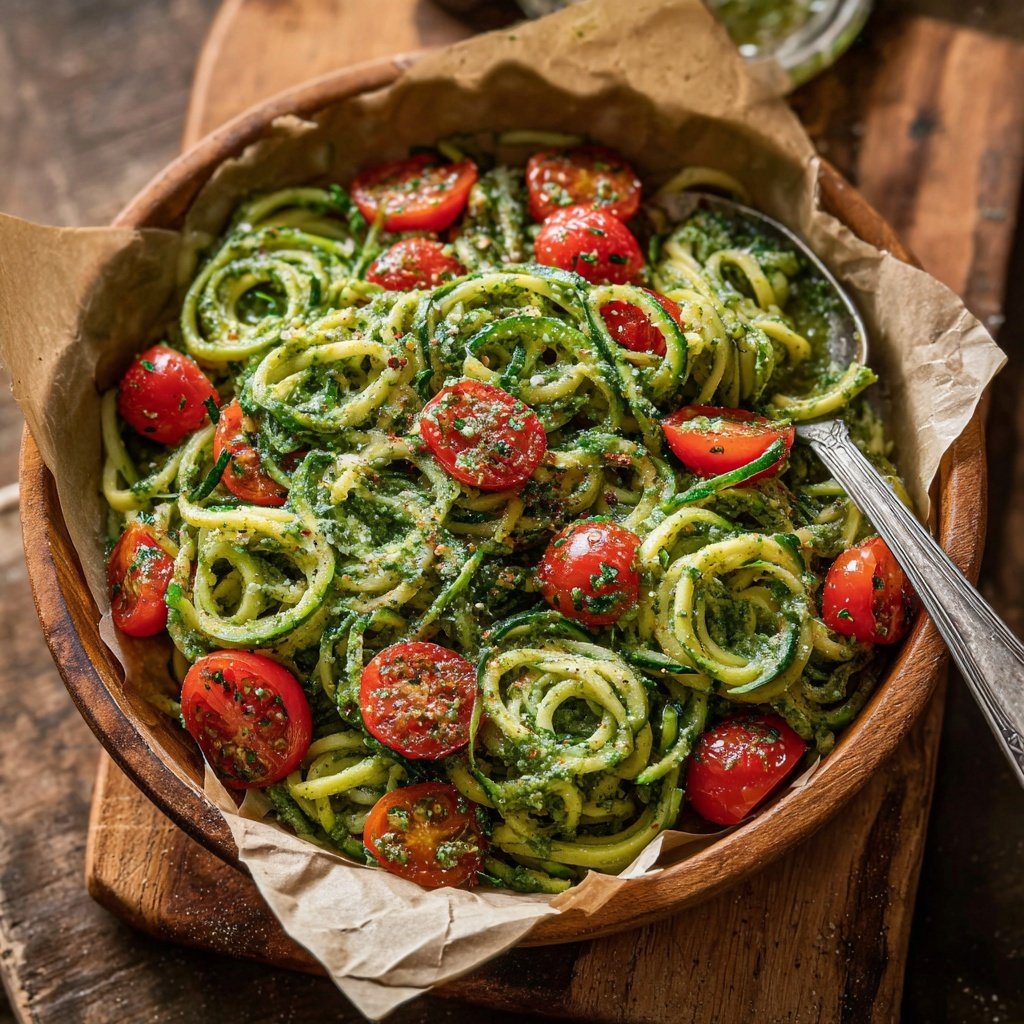 Pesto Zoodles with Cherry Tomatoes