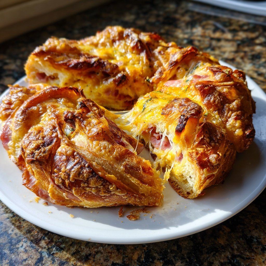Ham and Cheese Breakfast Croissant Bake​